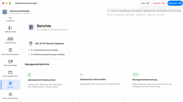 DatenschutzManager -Berichtswesen