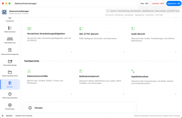 DatenschutzManager - vielfältiges Berichtswesen